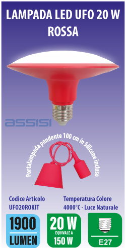 LAMPADA LED TIPO UFO 20W 4000K ROSSO  C/PENDEL SILICONE INCL. MED