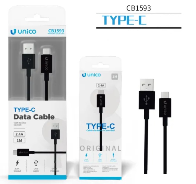 CAVO UNICO NERO DA USB A TYPE-C  100 CM.
