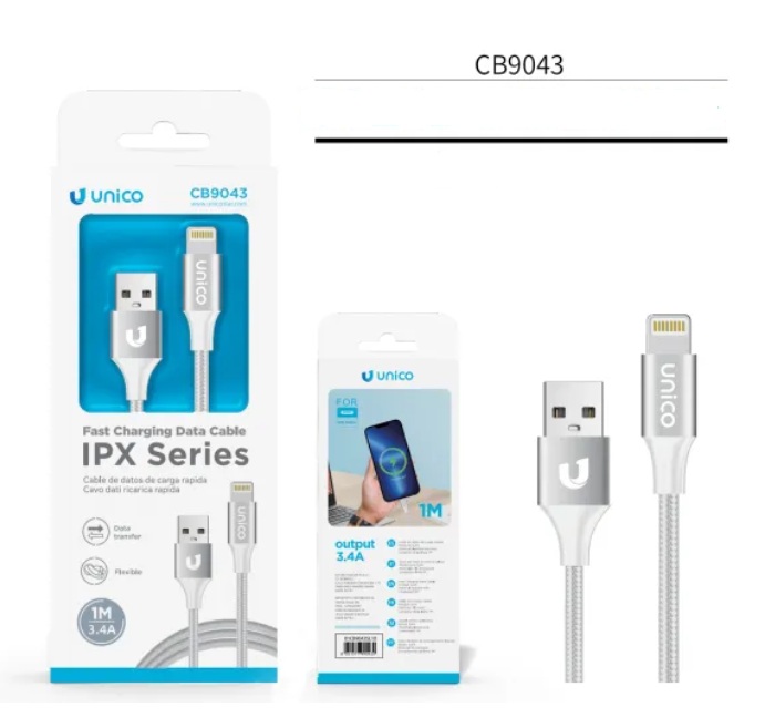 CAVO UNICO ARGENTO DA USB A LIGHTING CARICA SMART RAPIDA 3.4A 100CM 