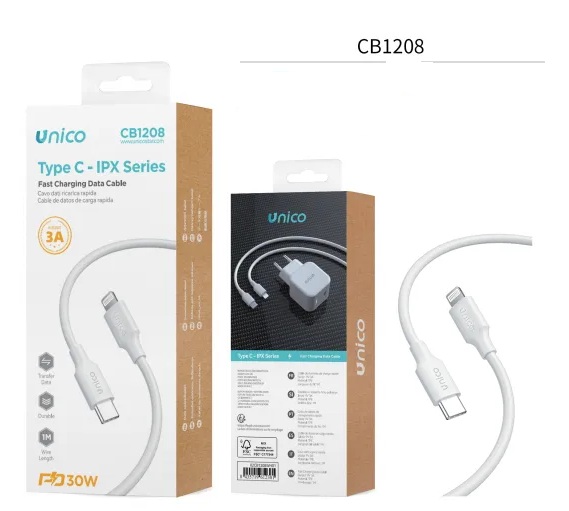 CAVO UNICO BIANCO DA TYPE-C A LIGHTING CARICA SMART RAPIDA 3A 100CM 