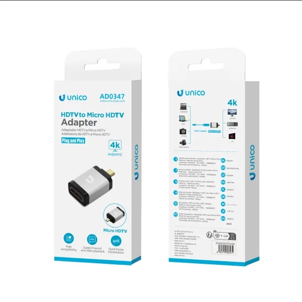ADATTATORE UNICO DA HDMI (hdtv) PRESA A MICRO HDMI (hdtv) SPINA 4K 