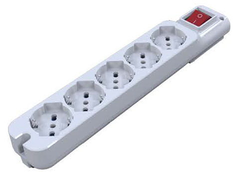 MULTIPLA 16A 5 PRESE BIP.SCHUKO C/INTER. +CAVO 1.5MT.MAX3500W BIANCO  MED