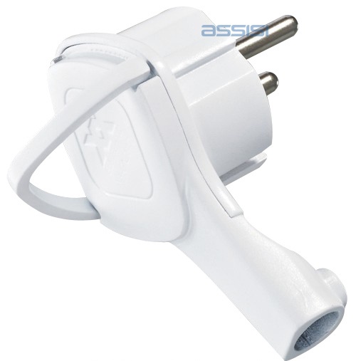 ADATTATORE SPINA SCHUKO 16A AD ANGOLO C/GANCIO ESTRAZ. BIANCO MED