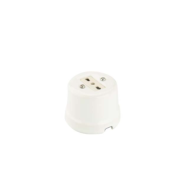 SCATOLA IN PORCELLANA BIANCO CON FRUTTO PRESA BIVALENTE 10/16A FAI