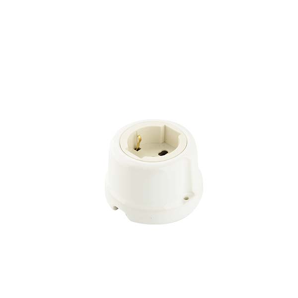 SCATOLA IN PORCELLANA BIANCO OPACO CON FRUTTO PRESA TEDESCA E BIVALENTE 10/16A FAI