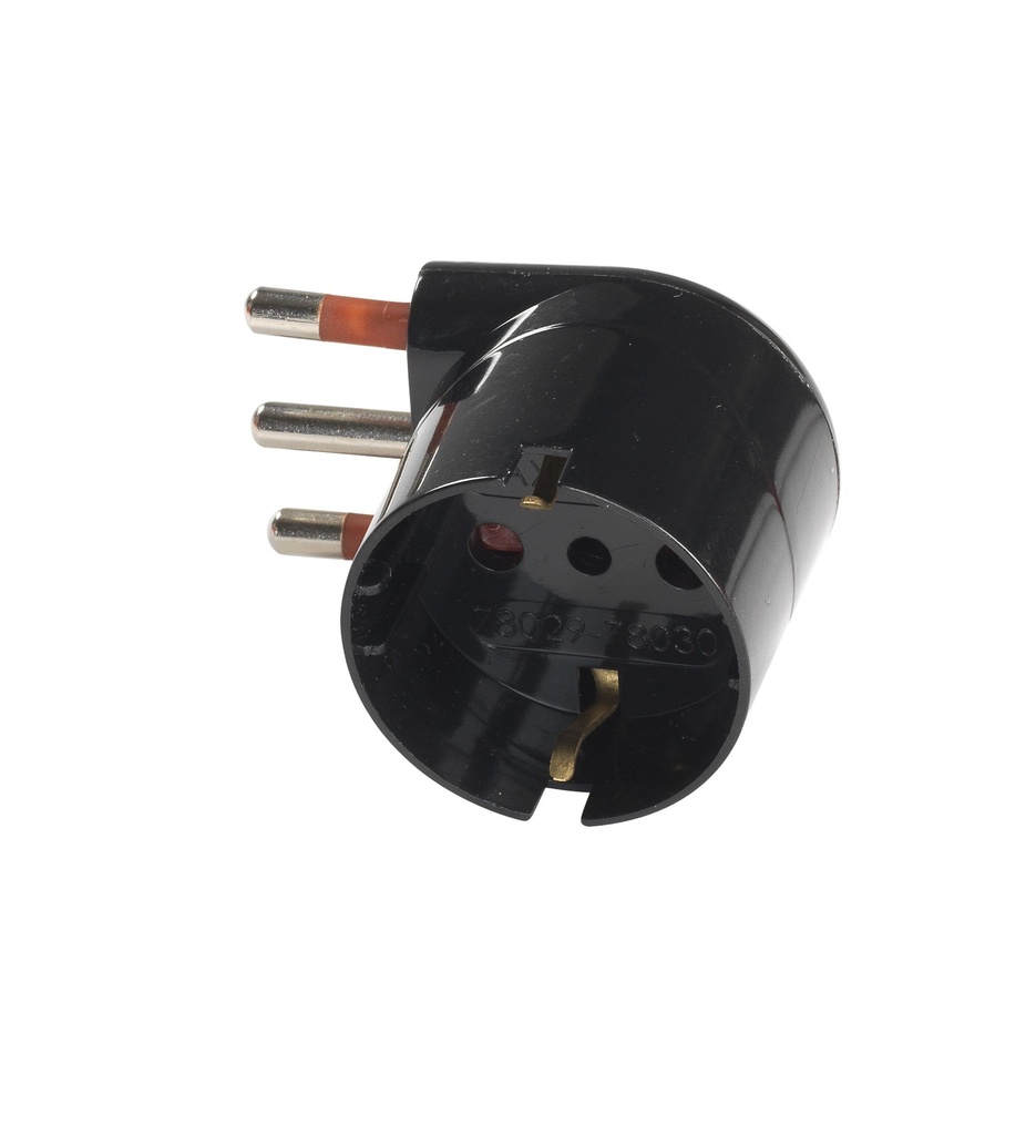 ADATTATORE SCHUKO 90° SALVASPAZIO 10A 2P+T NERO