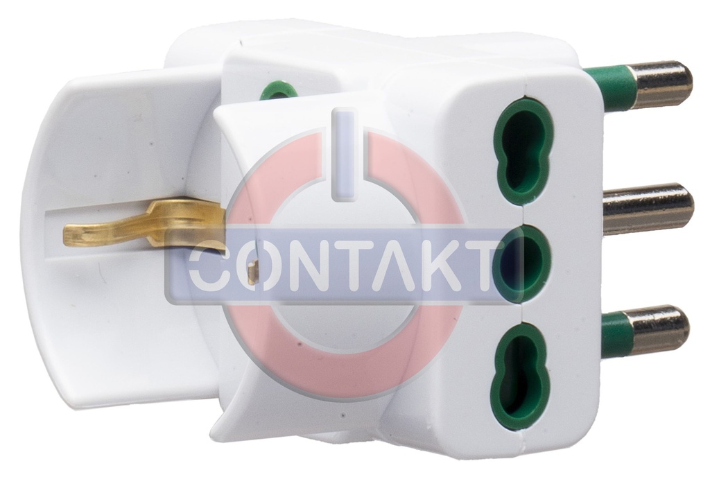 ADATTATORE CIVILE CONTAKT 1 SPINA 2P+T 16A P17 1 PRESA BIPASSO/SCHUKO 2 BIPRESE 2P+T - 2P7/11-P30  