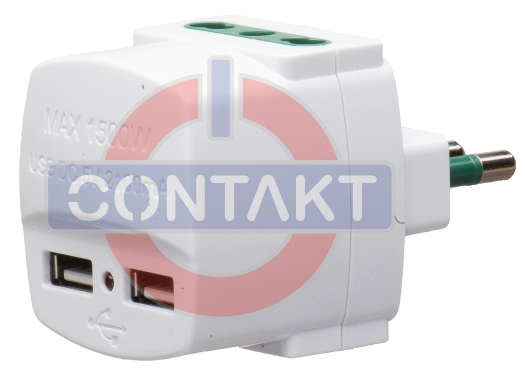 SPINA CIVILE CONTAKT  2P+T 16A S17 2 BIPRESE 10/16A P17/11+ 2 USB BIANCO