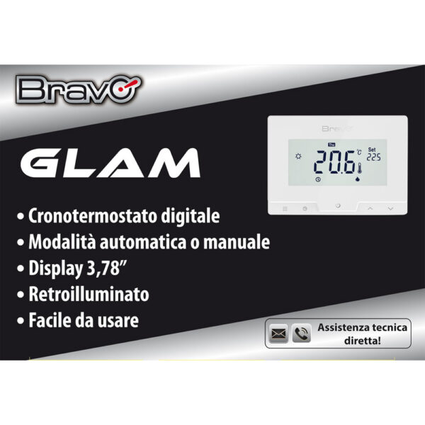 CRONOTERMOSTATO DIGITALE BRAVO MODELLO GLAM  PROGRAMAZIONE GIORNALIERA E SETTIMANALE