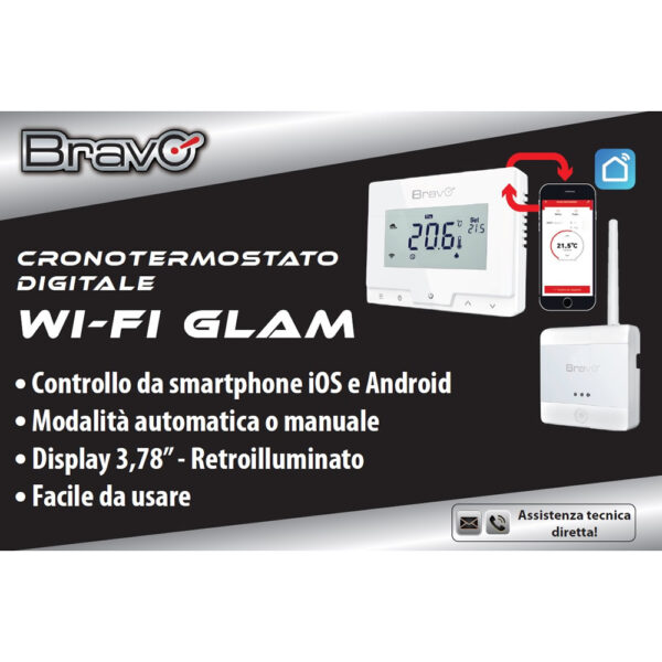 CRONOTERMOSTATO DIGITALE BRAVO MODELLO CRONOTERMOSTATO GLAM WI-FI PROGRAMMAZIONE GIORNALIERA E SETTIMANALE CONTROLLO ANCHE DA SMARTPHONE