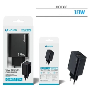 CARICATORE UNICO DA RETE NERO PRESA USB-A  RAPIDO 18W 