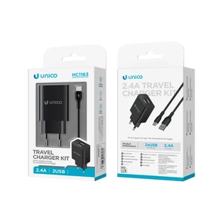CARICATORE UNICO DA RETE NERO 2 PRESE USB-A 2.4A CON CAVO USB-A A TYPE-C 100CM 