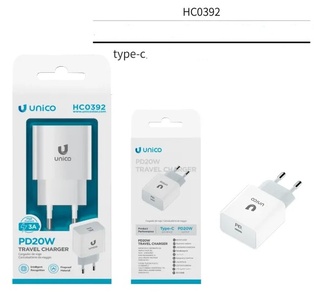 CARICATORE UNICO DA RETE BIANCO PRESA USB TYPE-C RAPIDO 20W 