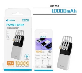 CARICATORE POWER BANK UNICO BIANCO DA 10000 MAh 10W CON CAVI INTEGRATI E DISPLAY DIGITALE 