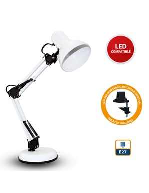 LAMPADA DA TAVOLO ARCHITETTO ATTACCO E27 CHARLESTON BIANCO VELAMP